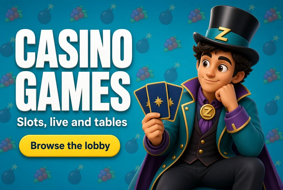 Betzino casino games banner: slots, live and tables